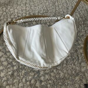 Berge Italian Leather Ivory Cream Boho Purse With Braided Strap